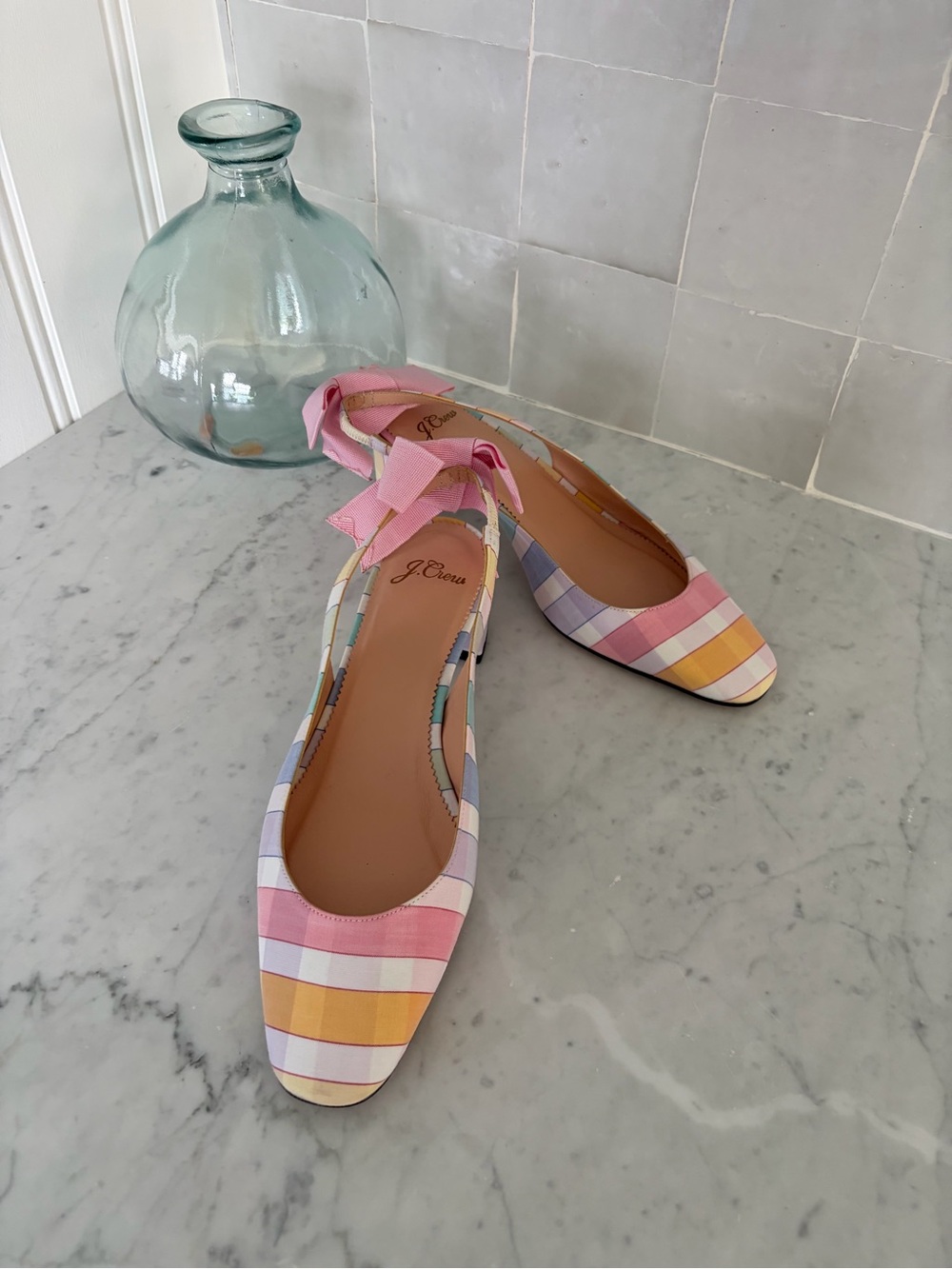 J. Crew Pastel Gingham Sling Backs with Grosgrain Bow NWT Size 8 - Picture 3 of 6